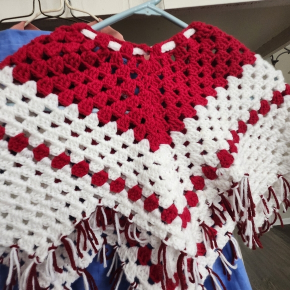 Red and White Kids Crochet Cape - Picture 4 of 5